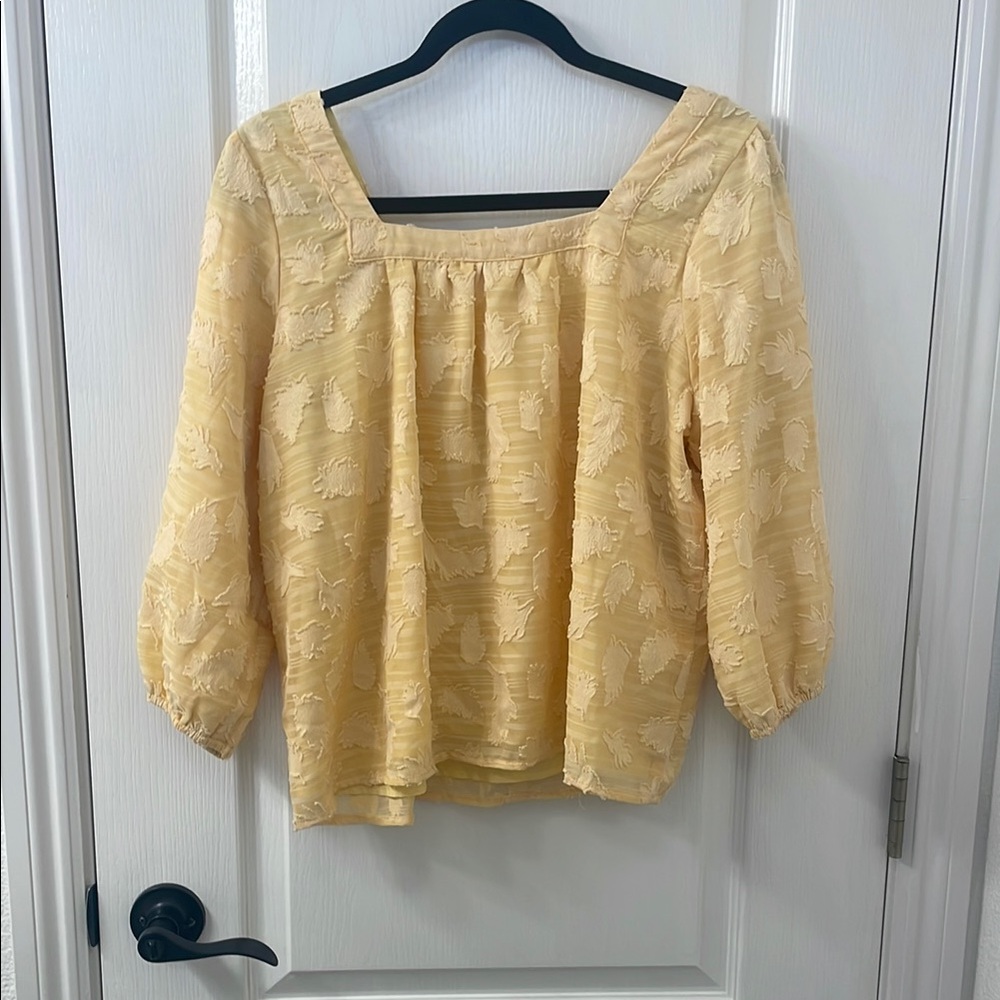 Yellow Square Neck 3/4 Sleeve Blouse - Picture 3 of 4